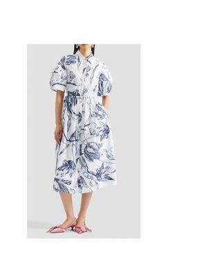 ERDEM White Dress with Blue Botanical Print